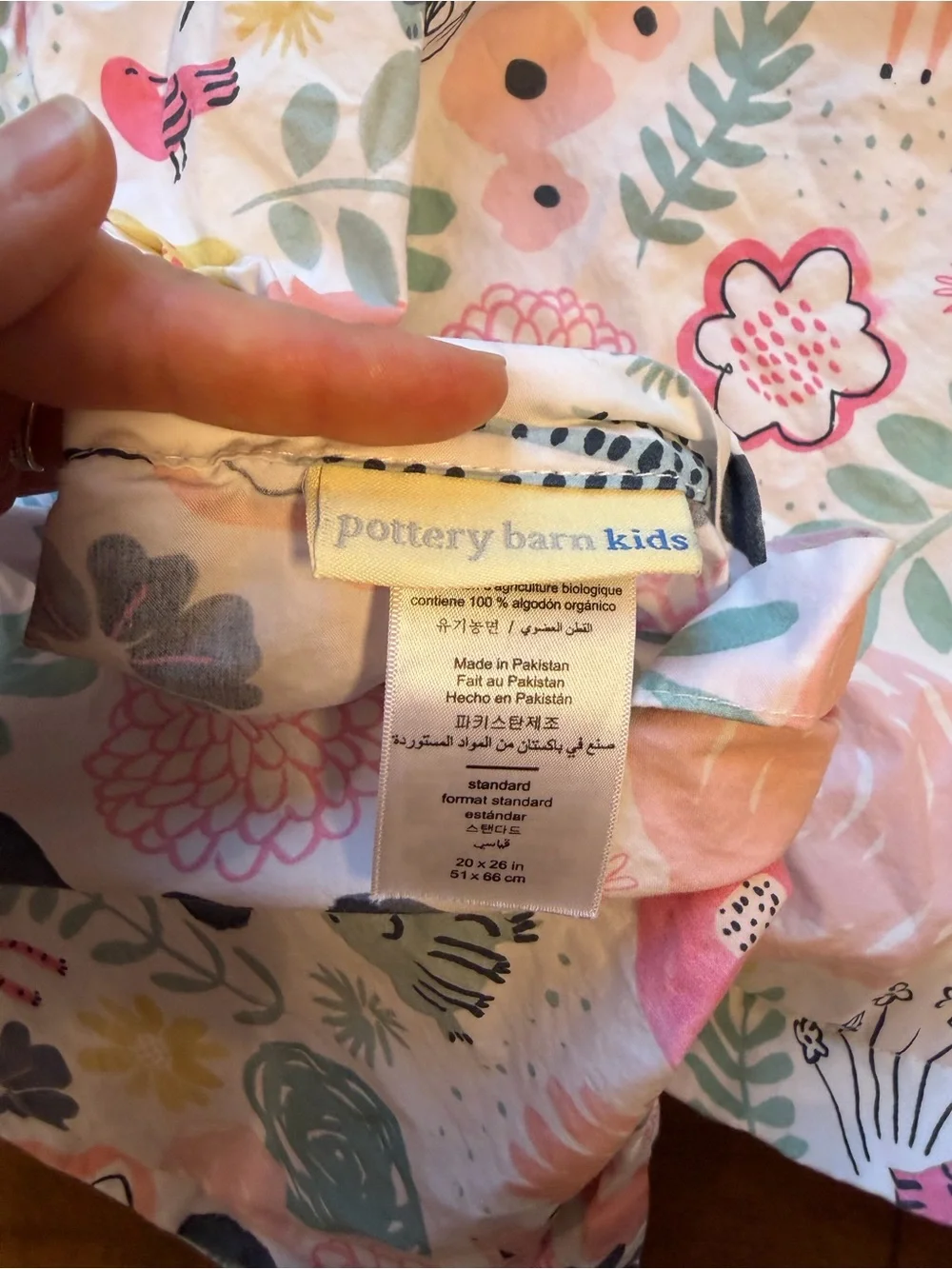 Pottery Barn Kids Sasha Garden Standard Sham Pillow Case 100% Organic Cotton EUC